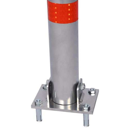 Safety Steel Bollard Post - Foldable Parking Bollard Pole Barrier with Lock & 4 Free Ancher Bolts | Street Pipe Safety Parking Barrier Post for Traffic-Sensitive Area Garage Parking Lot (Gray)