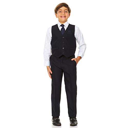 Image of Vittorino Boys 4 Piece Suit Set with Vest, Dress Shirt, Bow Tie, Pants & Pocket Square | Big & Little Kids Formal Apparel