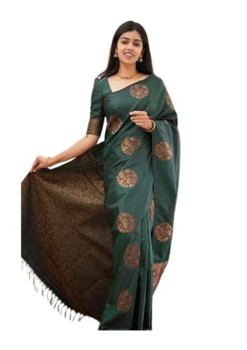 Sari Kanjivaram en soie douce verte avec motif floral tricoté d'une élégance rare