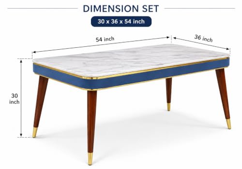 Image of WOODEN SPACE 4 Seater Wooden Dining Table Set | Urban Marble Top Dining Table with Chairs for Dining Room & Kitchen (Modern Frontline Navy Blue) (54 x 36 x 30 inch)