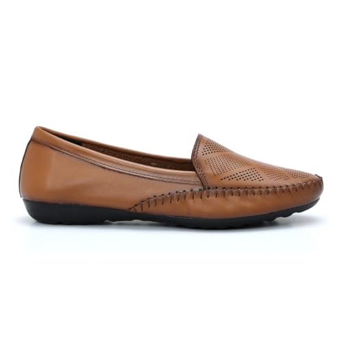 Image of Zoom Shoes Genuine Burnished Leather Brogue Bellies for Women and Girls ZVTR-01 | Ideal for Casual Events, Parties, and Ethnic Looks | Memory Cushioned Insole with Anti-Slip Sole