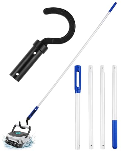 Image of Pool Robot Retrieval Hook - 49.21 Inch Adjustable Stainless Aluminum Pole, Heavy-Duty Detachable Hook for Pool Robot Vacuum Robotic Pool Cleaner Including Cordless /Above Ground /Underwater Cleaners