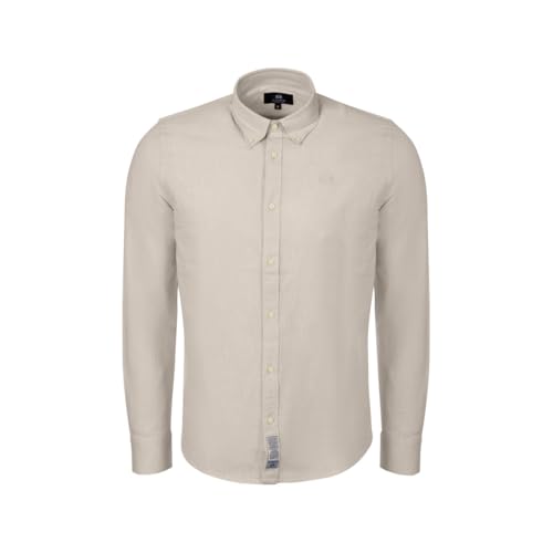 Colletto con bottoni La Martina Camicia da uomo a maniche lunghe MCC006, beige., XL