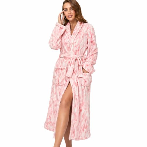 Image of RONGTAI Womens Bathrobe Ladies Fleece Plush Warm Long Robes Fleece Nightgown Sleepwear