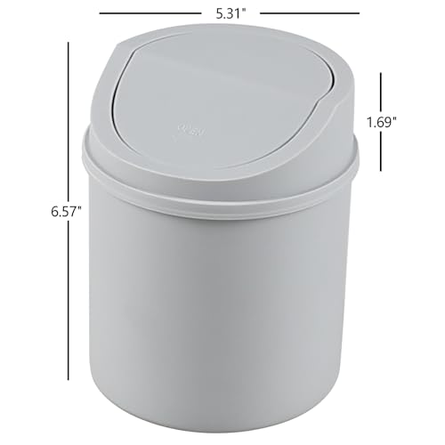 Image of Plastic Mini Trash Can with Swing Lid, 0.5 Gallon Desktop Tiny Rubbish Bin, Grey