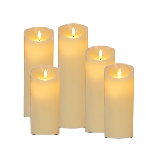 AiiBowy Bougies LED [5 PCS] Bougie Decorative, Sans flamme, En Véritable Cire, Télécommande, Bougies d'extérieur, Flamme vacillante, Minuterie de contrôle...