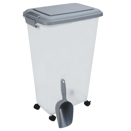 DIVCHI Pet Food Storage Container Flip Top Locking System With Integrated Scoop Plastic Birds Airtight Pet Dog Cat Animal Dry Food 15 KG Dispenser Bin (Transparent 40 L)