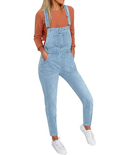 Utyful Womens Classic Adjustable Straps Taper Jeans Denim Bib Overalls Light Blue Size Medium