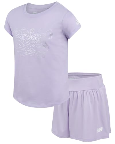 Image of New Balance Girls Athletic Skort Set - 2 Piece Active Short Sleeve Girls Shirts & Tennis Scooter Skirt Clothing Set