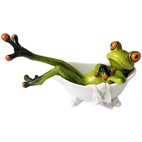 Frog Ornament Statues Decor Funny Desgin, Frog Stuff, Gift for Indoor Home Desk Bathroom Decoration, Adorable Red Eyed Tree Frog Lying in The Bathtub (5.3 inch) Cover