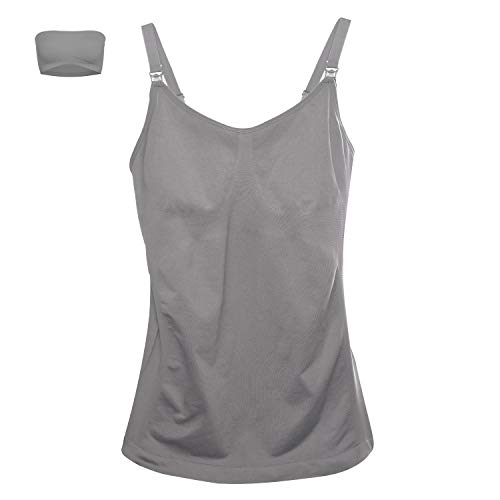 HOFISH Débardeur d'allaitement sans armatures pour femme enceinte et allaitement, 1 × gris, Large Cover