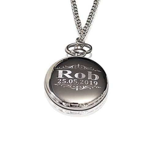 Personalized Pocket Watch – Engraved Wedding Gifts – Chain, Box and Engraving Included, Comes in 4 Colors – Custom Engraved