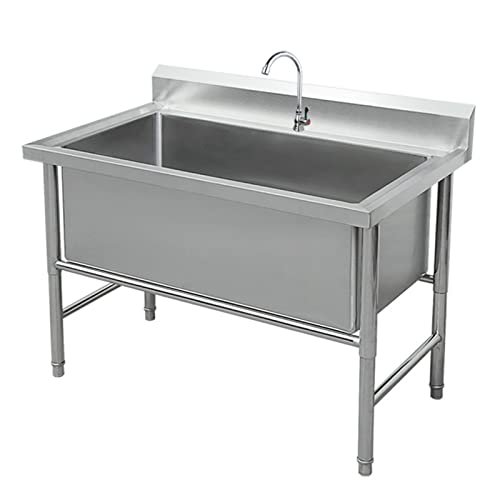LBONG Large Free Standing Utility Sink Laundry Tub Stainless-Steel Single Bowl Heavy Duty Slop Sinks for Washing Room, Basement, Garage Or Shop, Wash Station Tubs(100X60X80cm/39.3X23.6X31.4in)