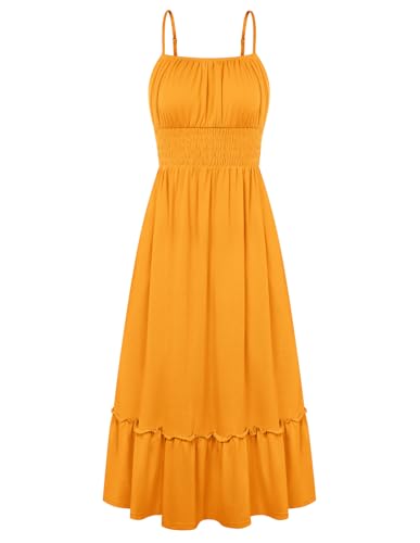 Image of GRACE KARIN Women's Summer Maxi Dress 2026,Smocked Ruched Bust Sundress with Adjustable Straps & Pockets-Beach Vacation Dress
