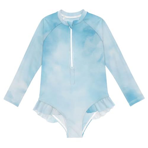 ALAZA Swimsuit for Girls Long Sleeve Rashguard Bathing Suit Marble Blue 1 Quick Dry 4T
