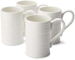 Portmeirion Sophie Conran for Portmeirion Tall Mug, Porcelain, White, 11.5 x 7.3 x 11 cm, Set of 4