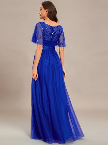Image of Ever-Pretty Sequin Formal Prom Dresses for Women Ruffle Sleeves Empire Waist A-Line Long Mother of Bride Dress 00904