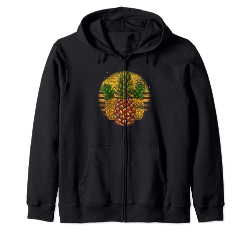 Tropical Summer Exotic Fruit Retro Sunset Pineapple Zip Hoodie