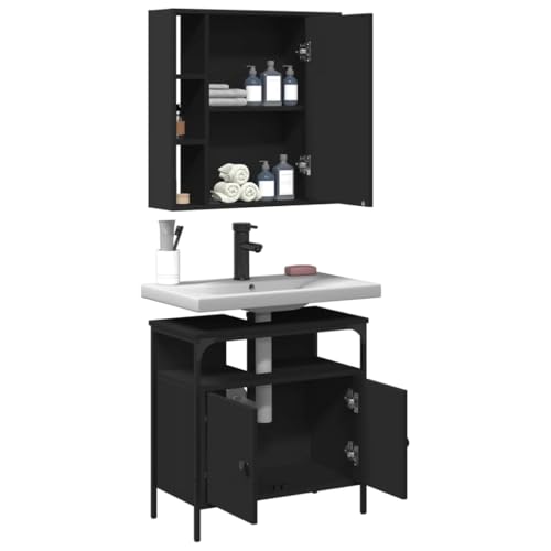 Muebles de baño compactos de 2 piezas para resolver el desorden con madera negra 5