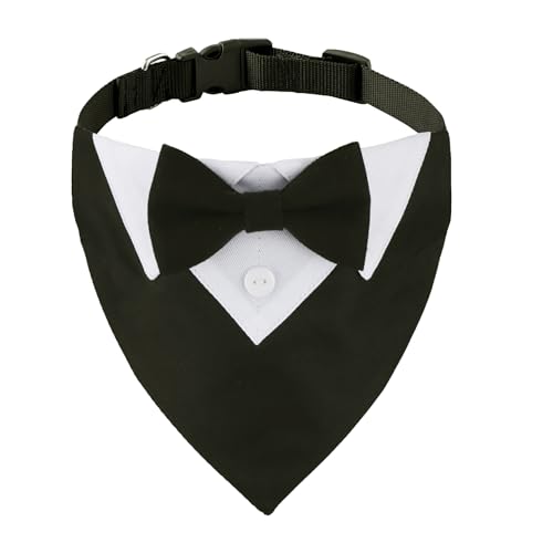 ADOGGYGO-Formal-Dog-Tuxedo-Wedding-Dog-Bandana-Collar-Dog-Collar-with-Bow-Tie-Adjustable-Dog-Bowtie-Collar-Bandana-for-Small-Medium-Large-Dog-Pet-Medium-Black