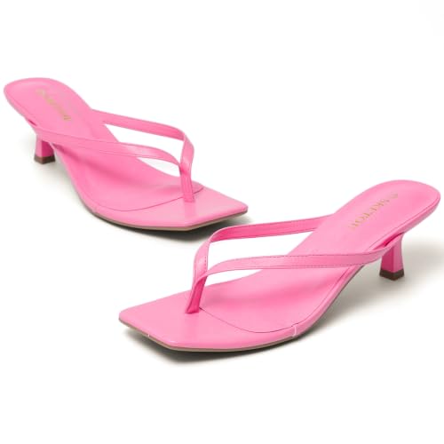 Image of Kitten Heels for Women Square Toe Sandals Flip Flop Heels Thong Sandals Comfortable Summer 2 Inch Heels Sandals