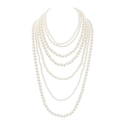 Acrylic Faux Pearl Statement Necklace - Bridal Wedding Drape Long Wrap Multi Layer Simple Braided, Twisted, Bib, Hammock, Layering (Layered Pearl Drape Necklace)