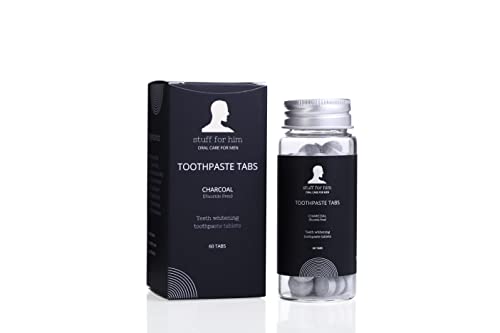 Stuff for Him Charcoal Toothpaste Tablets, Easy Bite Toothpaste Bits, Zero Waste & Eco Friendly Toothpaste Tabs, Plastic Free Toothpaste Bites - 1 Month Supply - 60 Count Charcoal