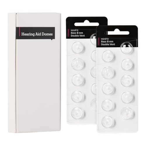 Hearing Aid Domes for Oticon Minifit Bass 8MM Double Vent Domes for Oticon Replacements Universal Hearing Aid Supplies and Accessories for Oticon Prowax Minifit&Resound Hearing Aid Domes 20 Pcs