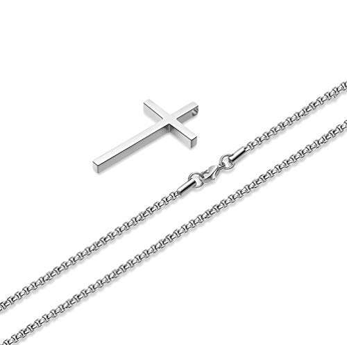 Ursteel Cross Necklace for Men, Silver Black Gold Stainless Steel Cross Pendant Necklace for Men, 16-30 Inches Box Chain3