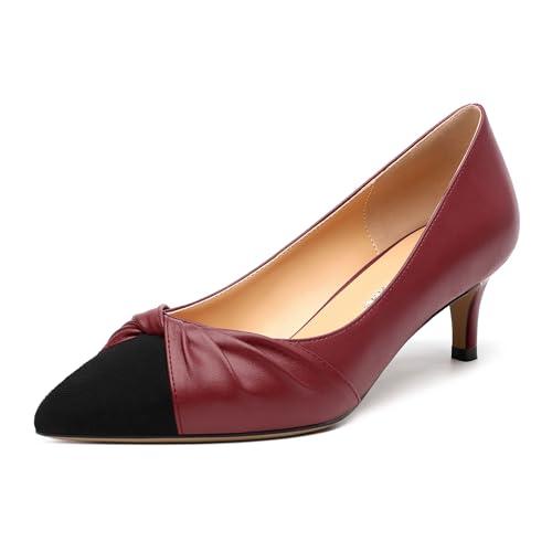 Women's Bow Slingback Heels Splicing Closed Pointed Toe Slip On Kitten Low Heel Pumps Office Work Dress Shoes 2 Inch