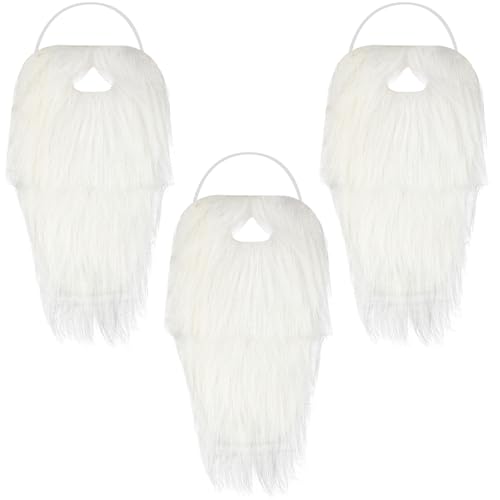 MTLEE 3 Pcs White Fake Beard Funny Old Man Fake Beard with Adjustable Strap Easy to Wear for Back to School Kids Adults Cosplay Party