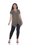 white mark PS1288-14-1XL Fenella Womens Plus-Size Tunic Top - Olive, 1X