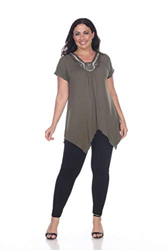 White Mark Ps1288-14-1Xl Fenella Womens Plus-Size Tunic Top - Olive, 1X #TOP29