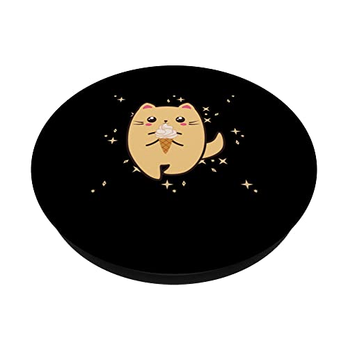 Kawaii Cute Cat Kitten With Ice Cream Meow Cat Pajamas PopSockets Swappable PopGrip, Black - Image 2