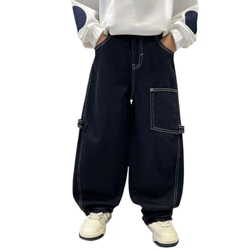 Jean baggy garçon jambes larges pantalon denim coupe droite ample cargo
