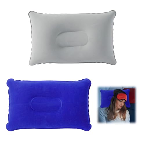 2Pcs Inflatable Pillows for Camping 34 * 22cm Portable Waterproof Blow Up Pillow Folding Beach Sunbed Pillow Air Neck Pillow for Adults Outdoor Fishing Travel Airplane Car Office Sunbathing Sleeping