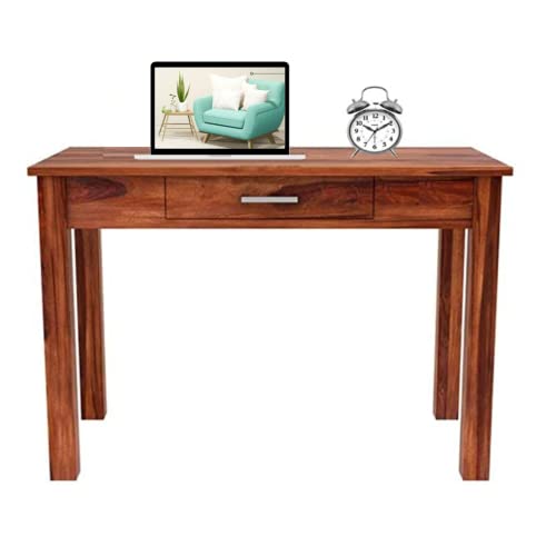 Image of Solid Wood Folding Study Table Laptop Computer Pc Writing Foldable Desk for Home & Office Space Saving Sleek Design (Honey Oak Finish, Standard)