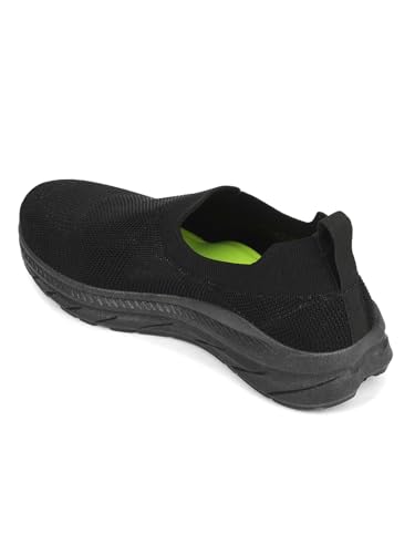 Image of Liberty Force 10 MATCHER-7E Non-Lacing Sports Walking Shoes for Men - Black & Dark Grey | Comfortable and Durable | Suitable for Slip-On Gym, Jogging and Outdoor Shoes for Gents | Cushioned Footbed