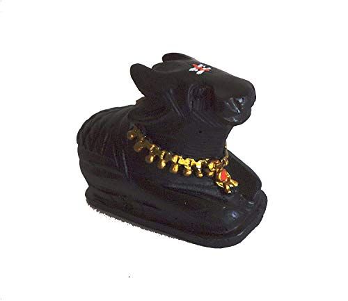 Image of Nandi Idol, Handcrafted Matt Finish Shiva's Cow Statue for Temple Puja /Home, Nandi Pindi Showpiece, Ideal Gift Item for Housewarming Black (Medium)