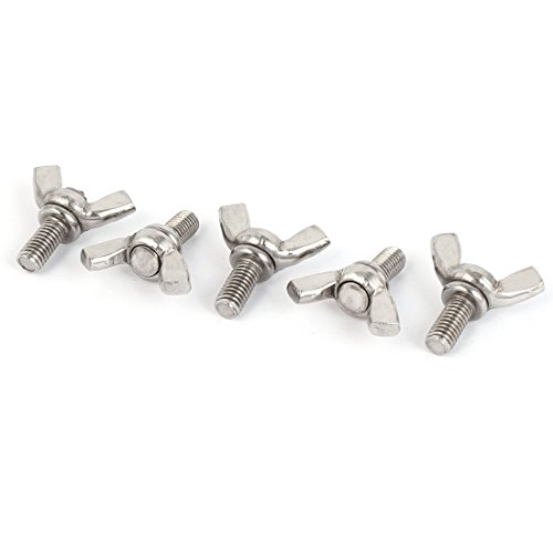 sourcingmap M5 x 10mm 304 Stainless Steel Wing Bolt Butterfly Screw Fastener Silver Tone 5pcs
