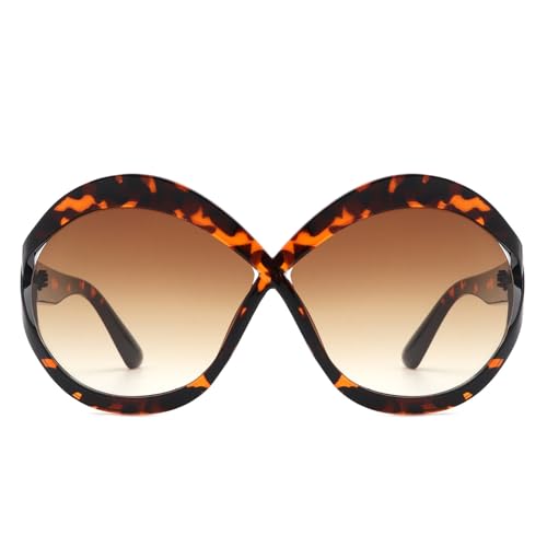 Exaggerated Oversized Design Gold Accent Tortoise Sunglasses Rounded Frames