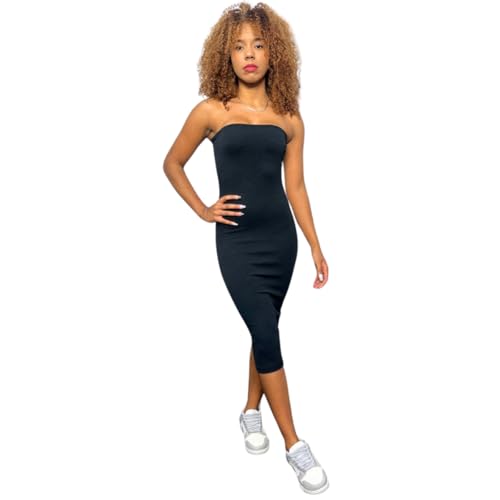 Vestido Feminino Midi Tubinho Sem Alça Coladinho Lindo (G, PRETO)