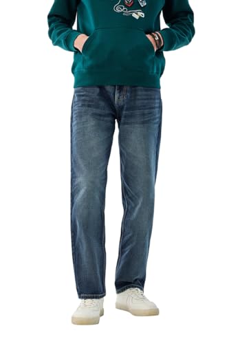 Image of SNITCH Men Jeans for Street Wear | Baggy Fit Washed Pattern Wide-Leg Style | 100% Cotton Non-Stretchable Denim Weave for Ultimate Comfort & Casual Outings