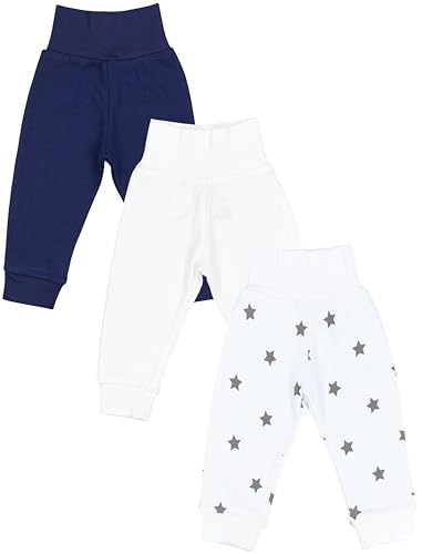 TupTam Pantalones Bebé Niño 3 Unidades – Pantalón Algodón Bebé Cómodo, Certificado Oeko-Tex, Estrellas Azules y Blancas, 86