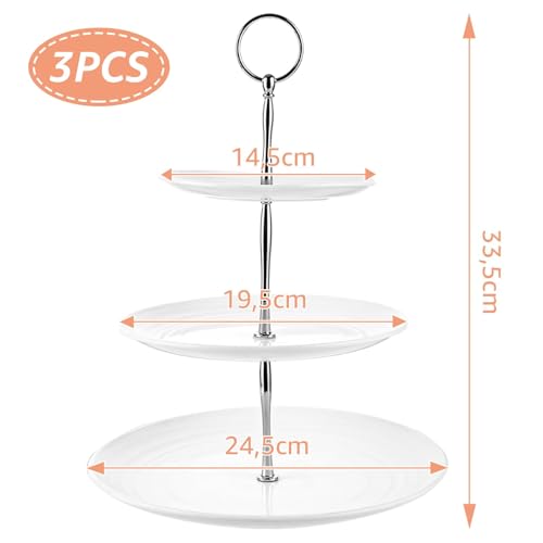 YAYODS 3 Stück Etagere 3 Etagen - Weiß Höhe 33 cm Cupcake Ständer - Kunststoff Rund Tortenständer 3 Etagen für Kuchen, Obst, Snacks, Kekse, Nachmittagstee, Wiederverwendbar