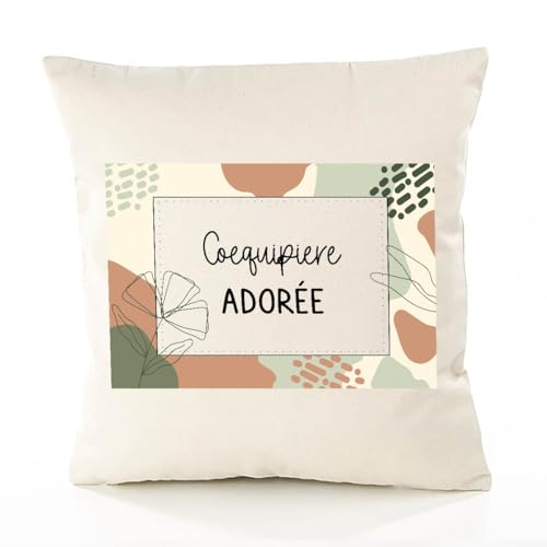 Planetee Housse de Coussin Femme Coéquipière Adorée Design Graphique déco Salon canapé Chambre Cadeau Femme Anniversaire noël Coussin décoratif Motif...