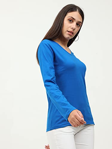 Image of FLEXIMAA Women's Cotton Plain V Neck Full Sleeve T-Shirt