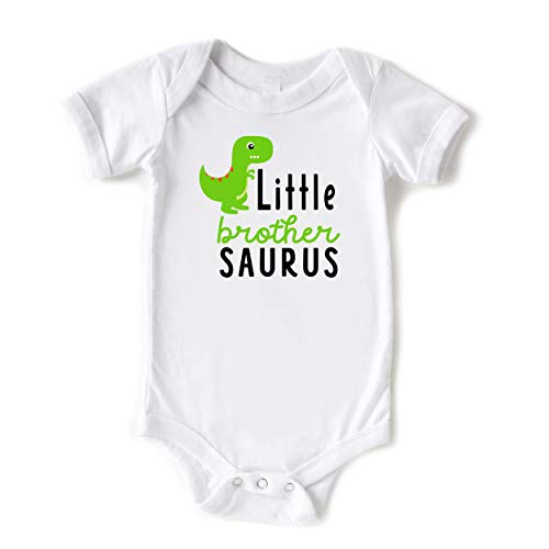 Little Spunkies Little Brother Saurus Cute Baby Boy Green Dino Short Sleeve Bodysuit