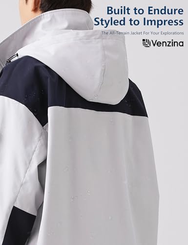Image of Venzina Men's Waterproof Rain Jacket-Lightweight Windbreaker with Color Block Design, Breathable for Urban Outdoor, Daily Commuting I Fashion Unisex Couple Jacket