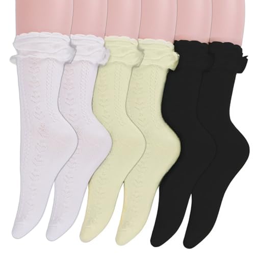 Image of Women's Lace Ruffle Frilly Socks Comfortable and Warm Cotton Socks for Women Girls